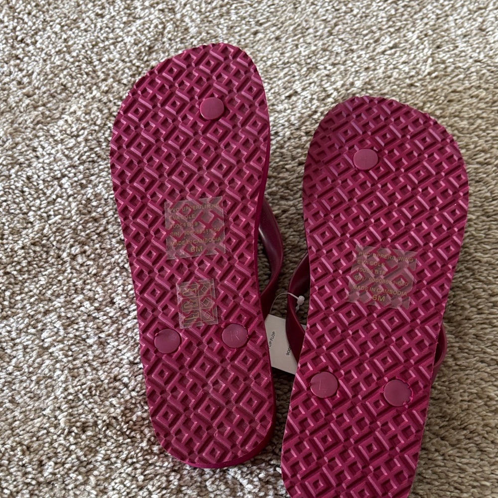 Tory Burch Burgundy and Orange Flip Flops - Picture 3 of 3